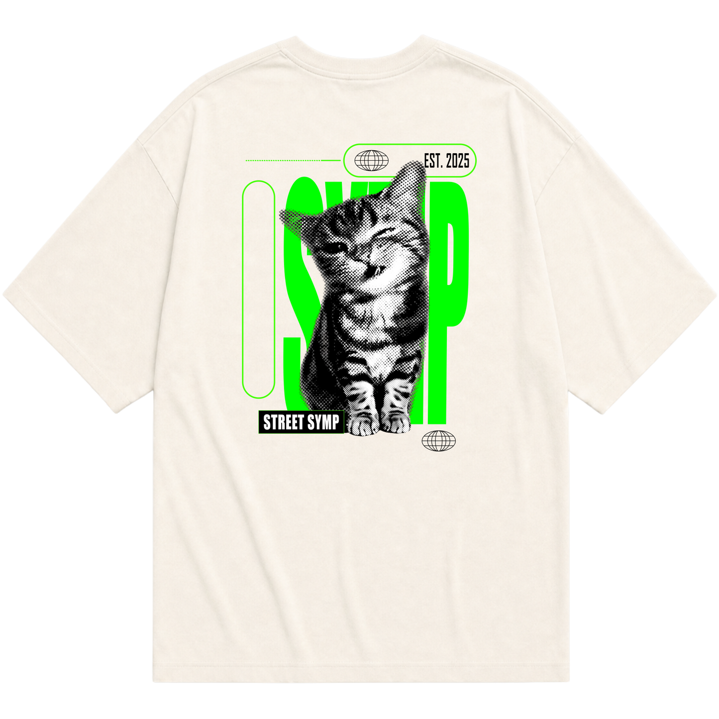 "Camiseta Oversized Cyber Cat - Street Symp" Oversized Básica 30.1