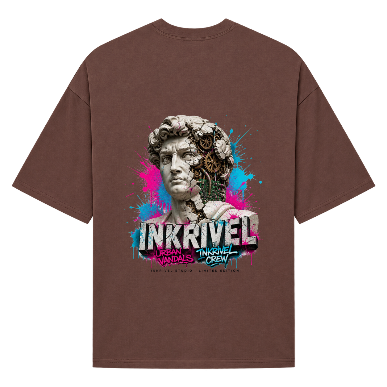 "Camiseta Oversized Inkrivel Urban Vandals – Estátua Cyber Graffiti" Camiseta Oversized Suedine 220g