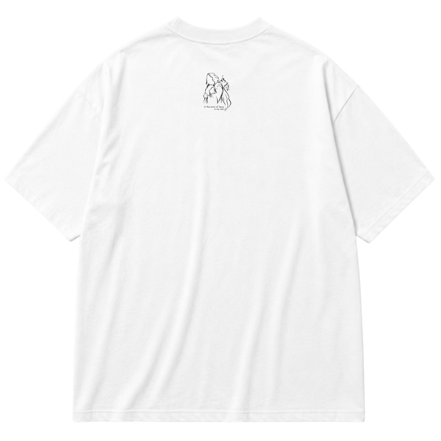 "Produto #014 Camisa oversized IN THE ARMS OF JESUS IN MY REST" Oversized Premium 96% algodão 4% Elastano