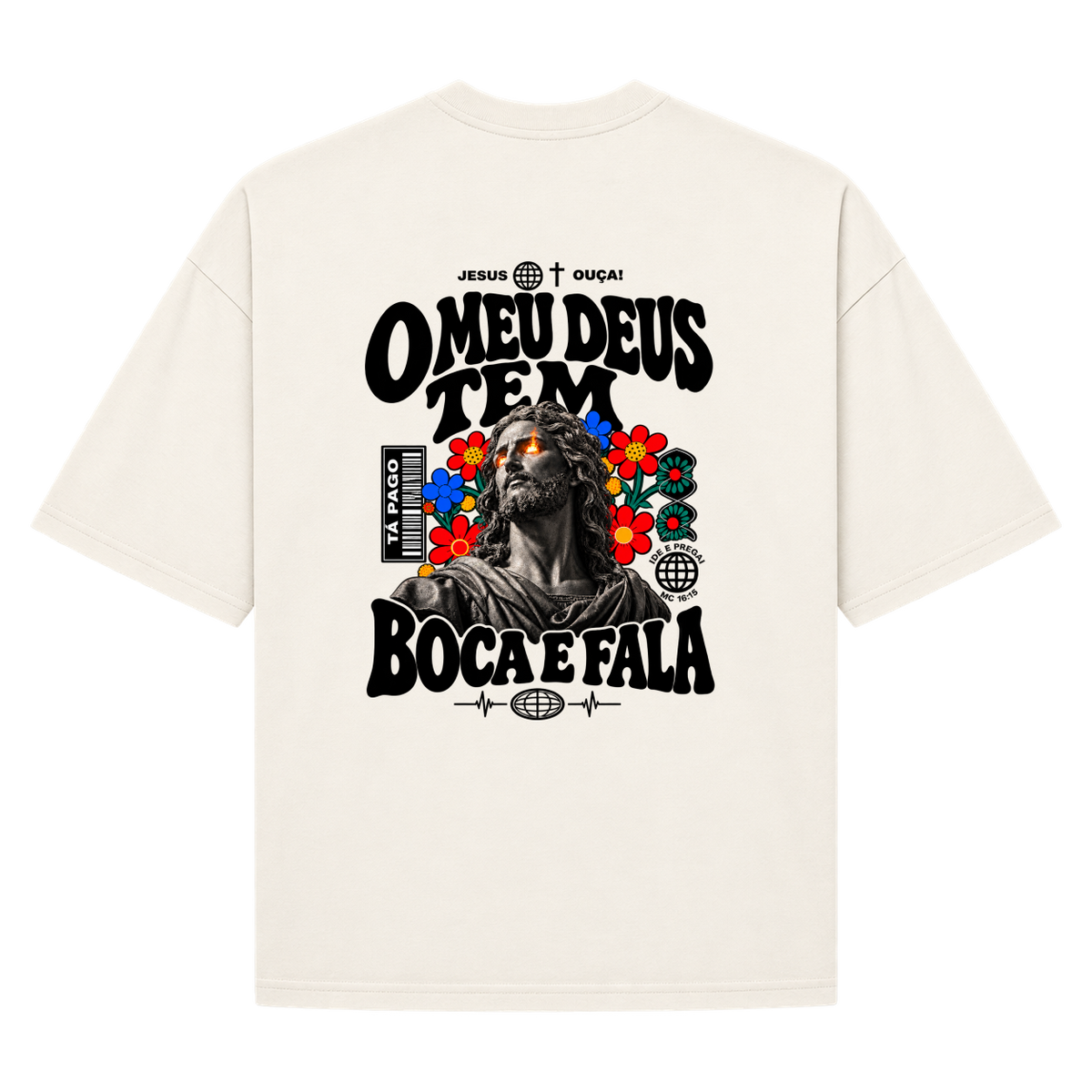 "FENDS -- O MEU DEUS TEM BOCA E FALA" Camiseta Oversized Suedine 220g