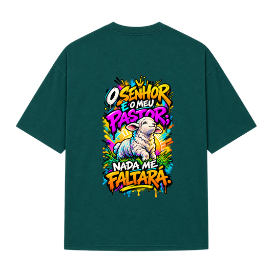 "Camiseta Oversized Cristã Salmo 23:1 | DÓKAH" Camiseta Oversized Suedine 220g