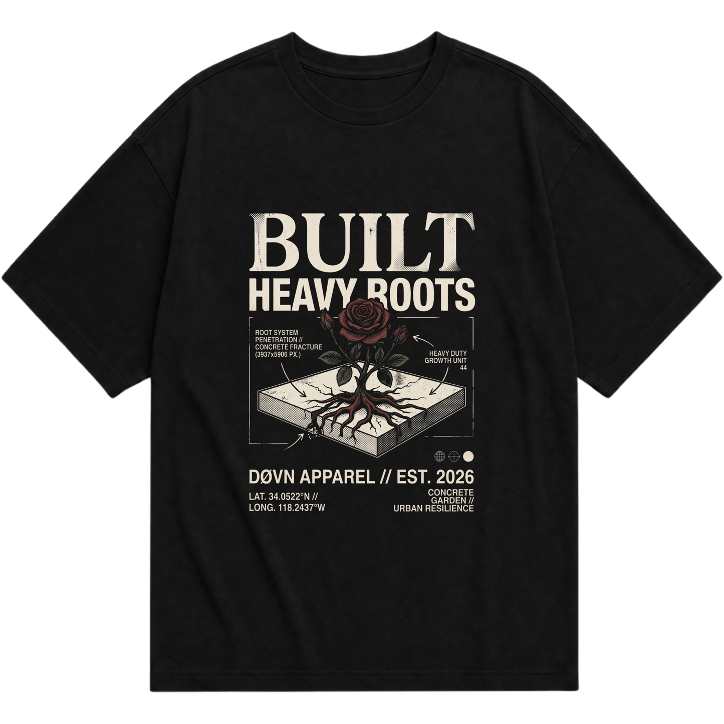 "BUILT HEAVY ROOTS | DØVN" Camiseta Oversized Básica