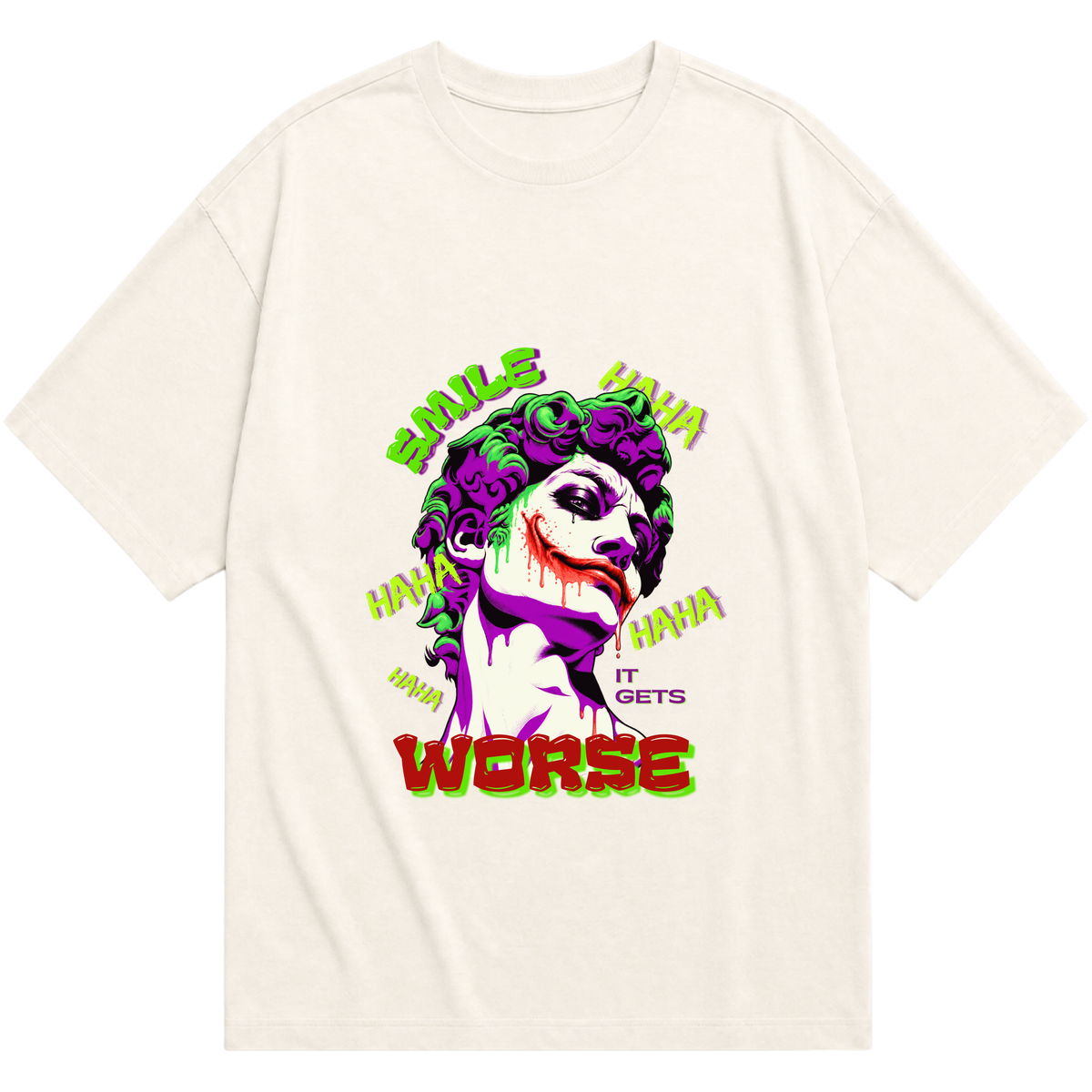 "Camiseta SMILE IT GETS WORSE - Coringa" Camiseta Oversized Básica