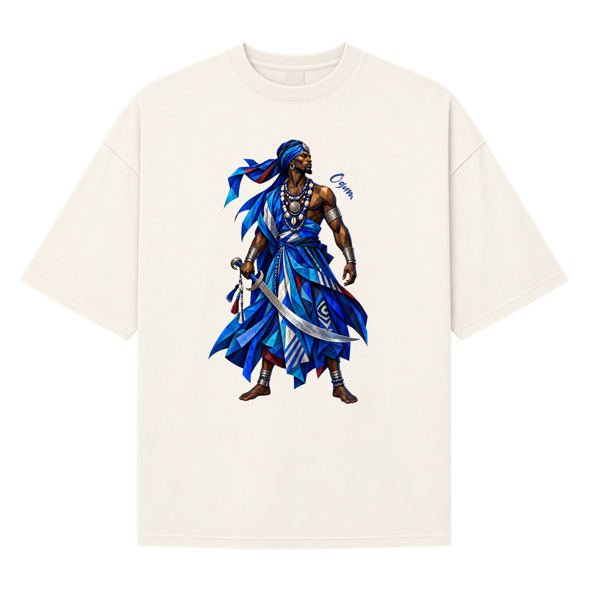 "Ogum - Art Orixás - Oversized Suedine" Camiseta Oversized Suedine 220g