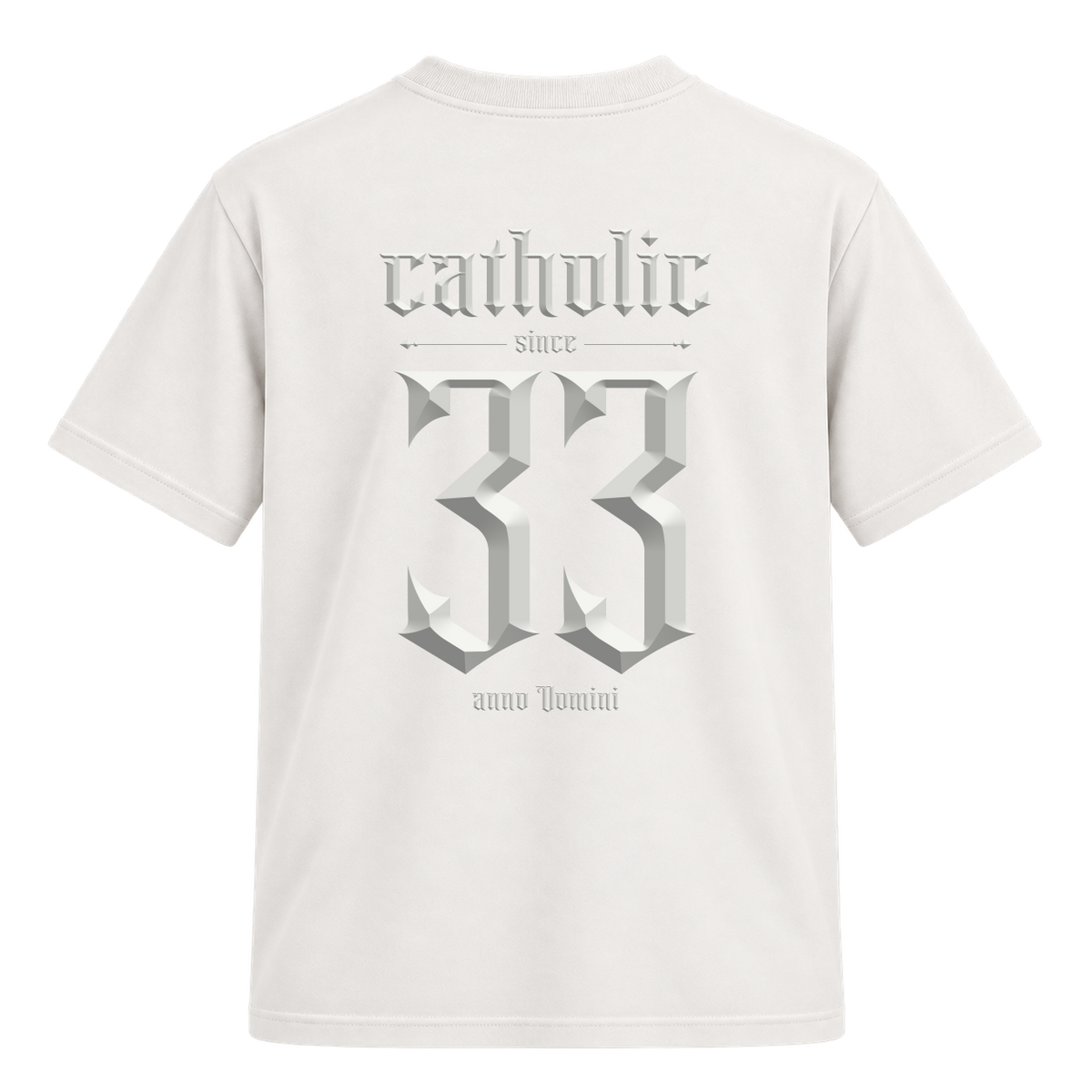 "F&C Catholic Since 33 A.D. All White" Camiseta Regular Suedine