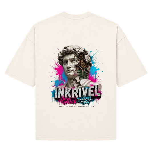 "Camiseta Oversized Inkrivel Urban Vandals – Estátua Cyber Graffiti" Camiseta Oversized Suedine 220g