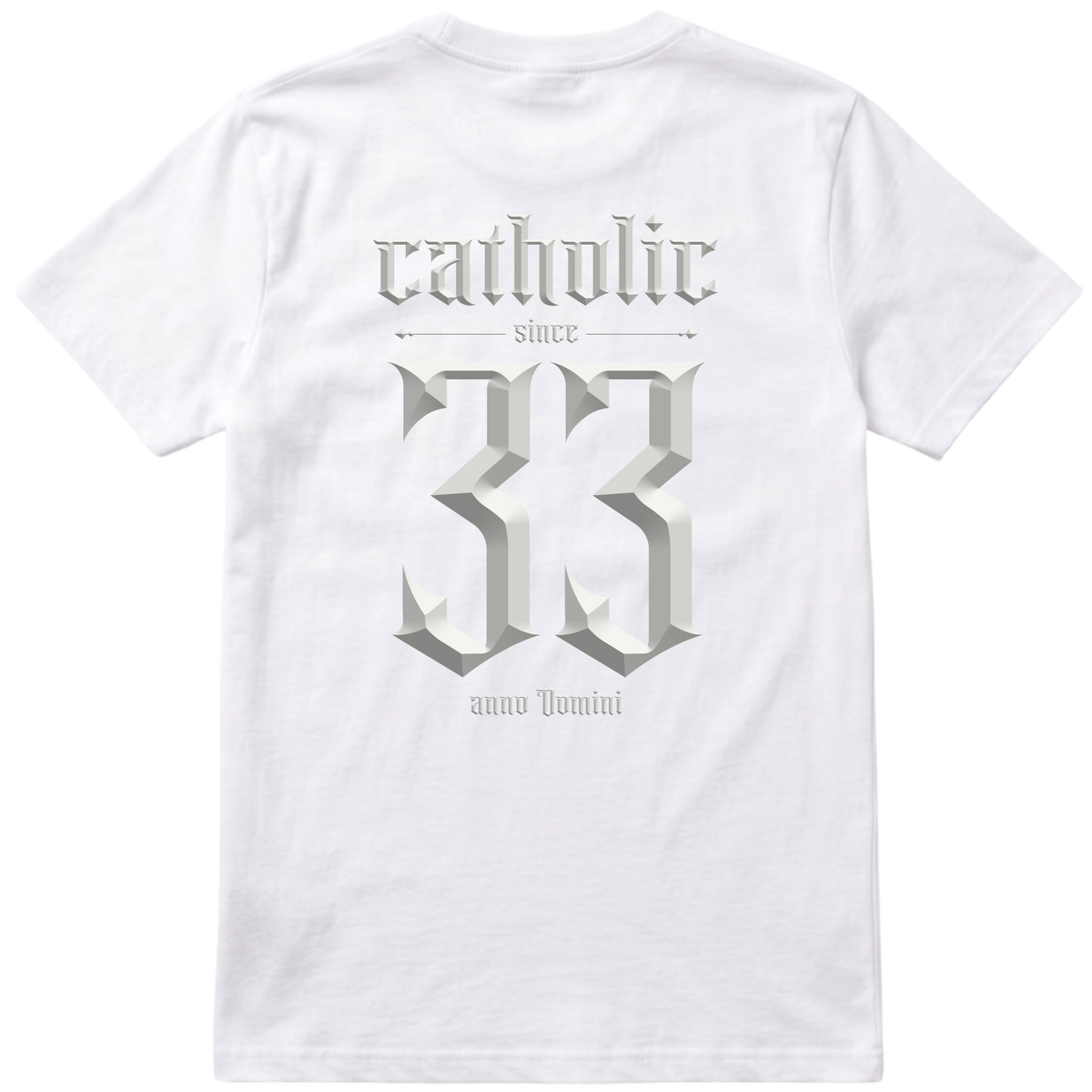 "F&C Catholic Since 33 A.D. All White" Camiseta Premium Unissex Bunker Studios