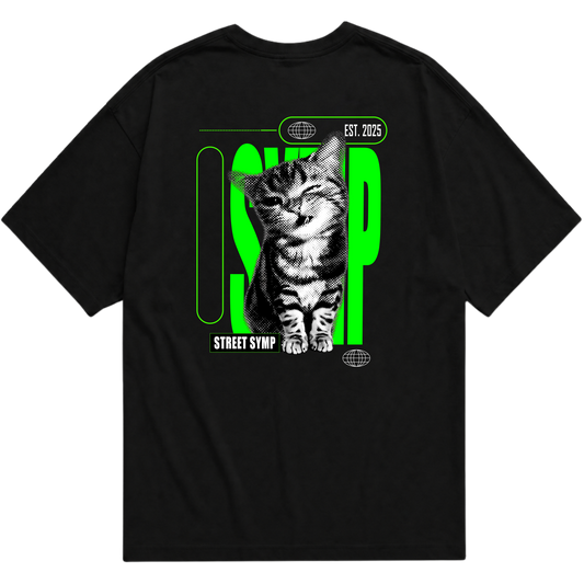 "Camiseta Oversized Cyber Cat - Street Symp" Oversized Básica 30.1