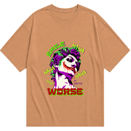 "Camiseta SMILE IT GETS WORSE - Coringa" Camiseta Oversized Básica