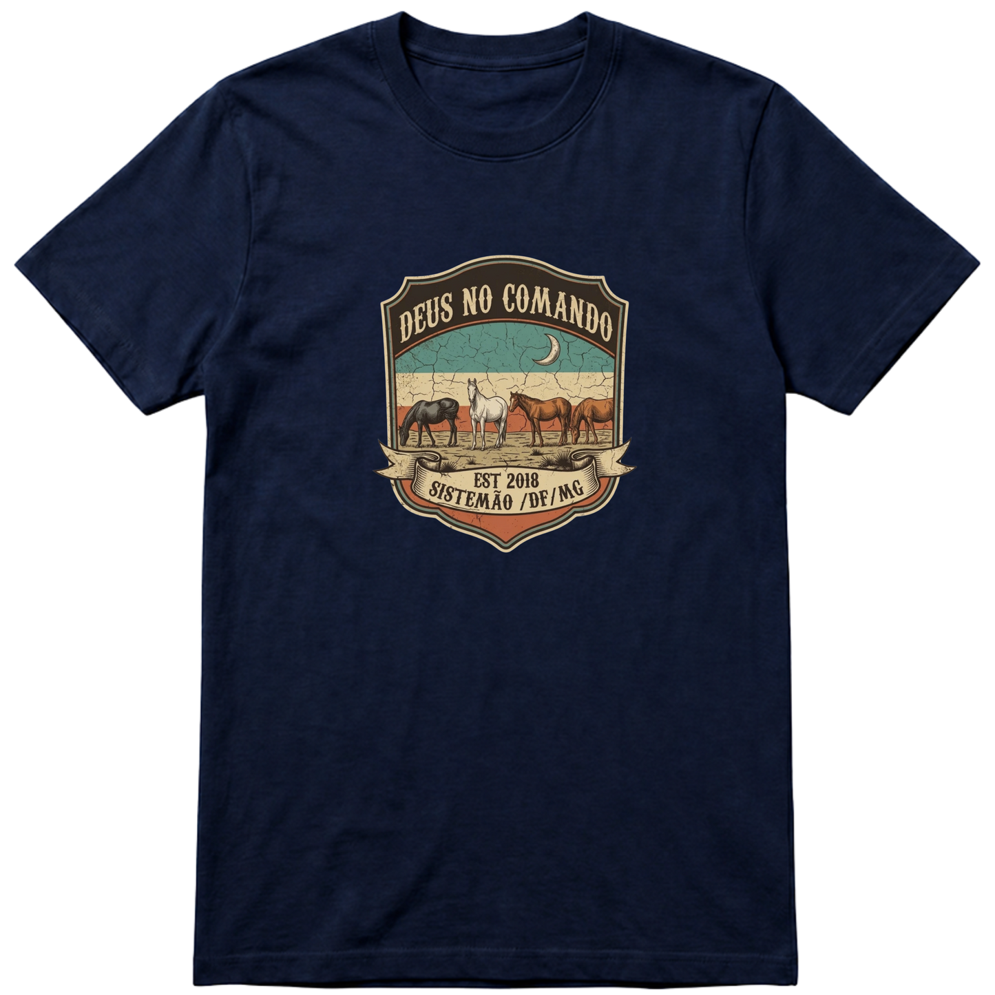 "Estampa DEUS NO COMANDO" Camiseta Premium Unissex Bunker Studios