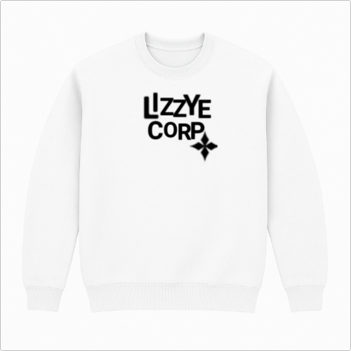 Moletom com estampa frontal de texto estilizado "LZZYE CORP" acompanhado de um pequeno símbolo geométrico com quatro pontas logo abaixo do texto.