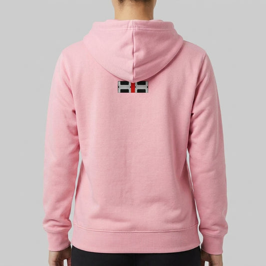 Moletom com estampa frontal de motivo geométrico com linhas curvas, inscrição "Kuarup Xingú" em destaque, e estampa traseira menor de design similar.