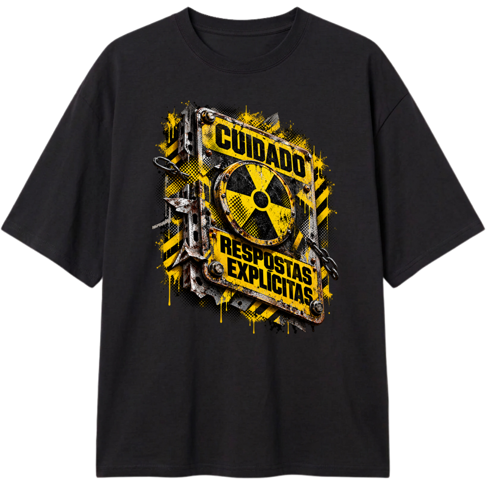 "Cuidado: Respostas Explícitas" Camiseta Oversized Classic