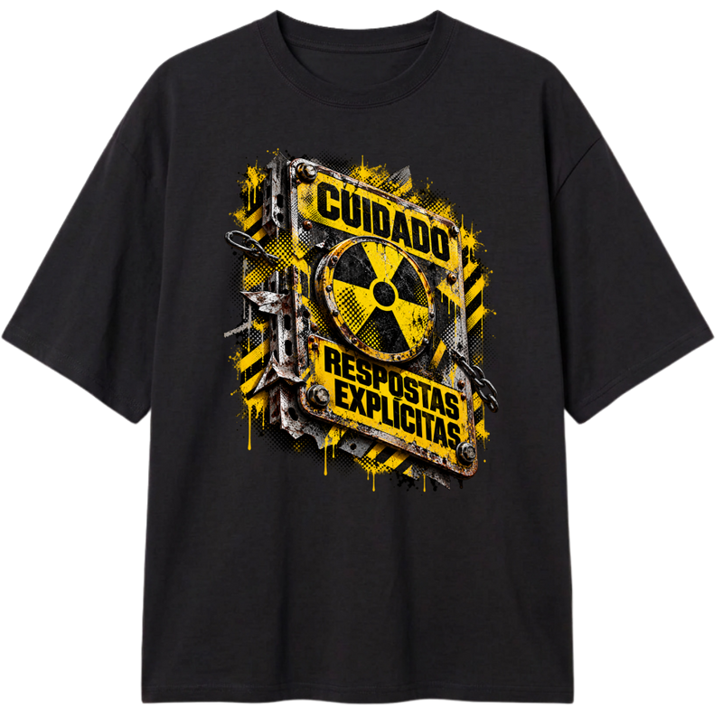 "Cuidado: Respostas Explícitas" Camiseta Oversized Classic