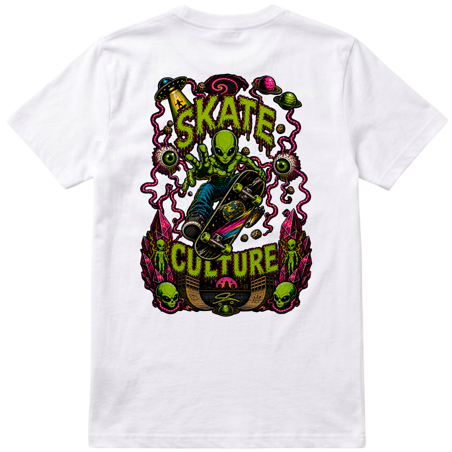 "SKATE ALIEN CULTURE" Camiseta Premium Unissex Bunker Studios
