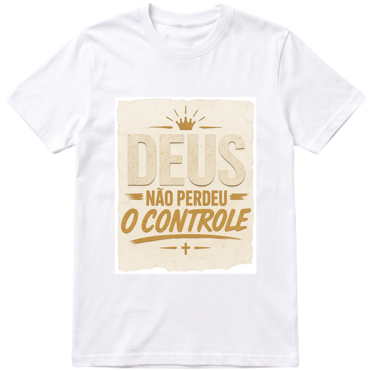 "DEUS NAO PERDEU O CONTROLE camisa  branca" Camiseta Premium Unissex Bunker Studios