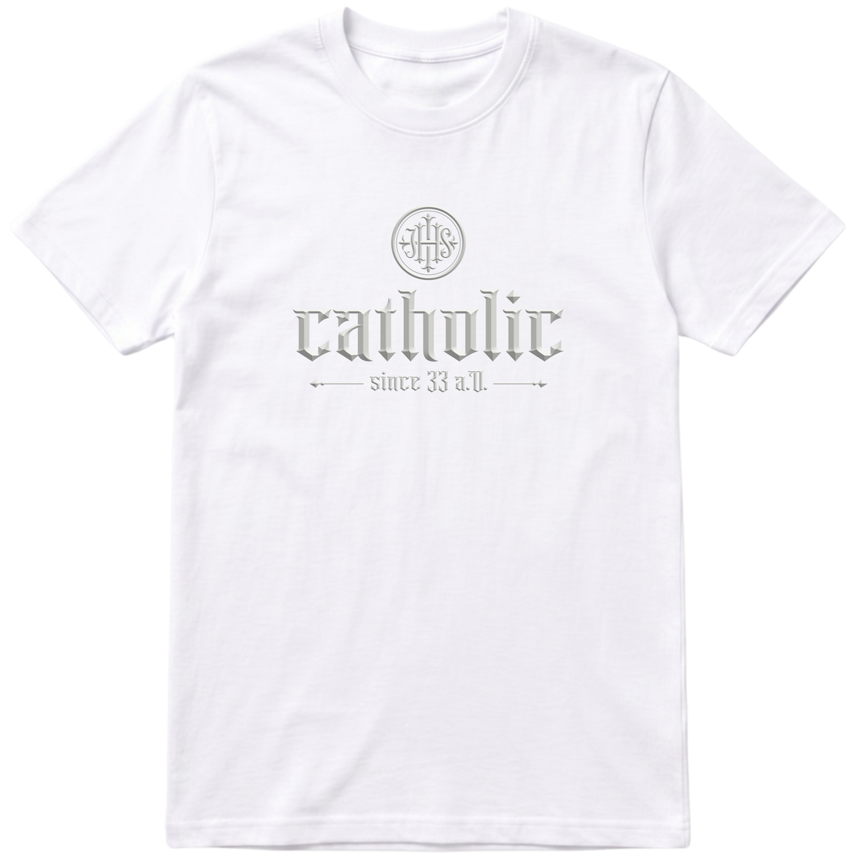 "F&C Catholic Since 33 A.D. All White" Camiseta Premium Unissex Bunker Studios
