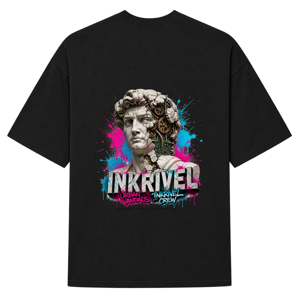 "Camiseta Oversized Inkrivel Urban Vandals – Estátua Cyber Graffiti" Camiseta Oversized Suedine 220g