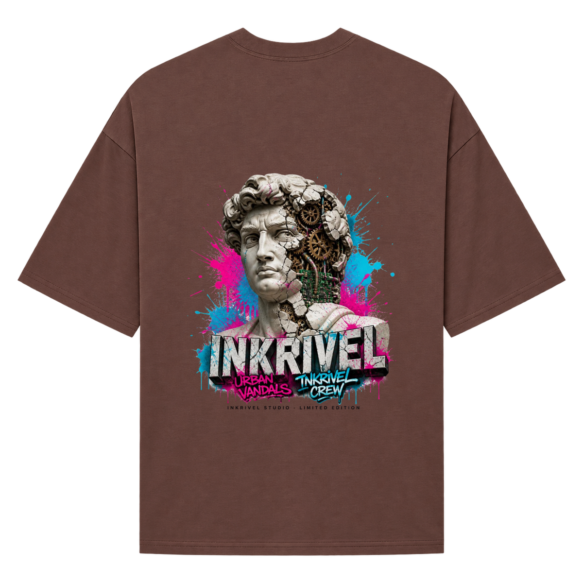 "Camiseta Oversized Inkrivel Urban Vandals – Estátua Cyber Graffiti" Camiseta Oversized Suedine 220g