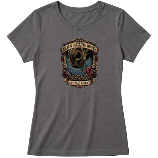 "Estampa SEJA O QUE DEUS QUISER" Blusa Baby Look