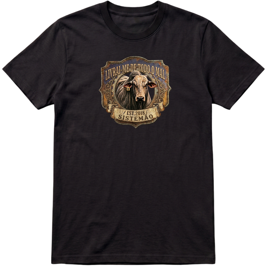 "Estampa LIVRAI-ME DE TODO O MAL" Camiseta Premium Unissex Bunker Studios