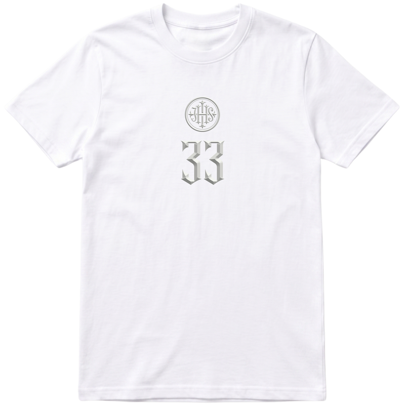 "Catholic 33 All White" Camiseta Premium Unissex Bunker Studios
