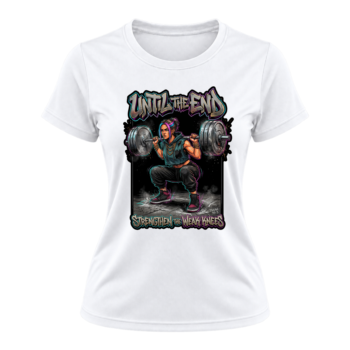 "Produto #020 Camisa Feminina: UNTIL THE END STRENGTHEN THE WEAK KNEES" Camiseta Dryfit Feminina Basic