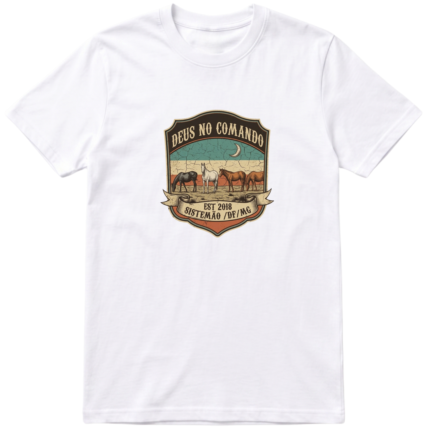 "Estampa DEUS NO COMANDO" Camiseta Premium Unissex Bunker Studios