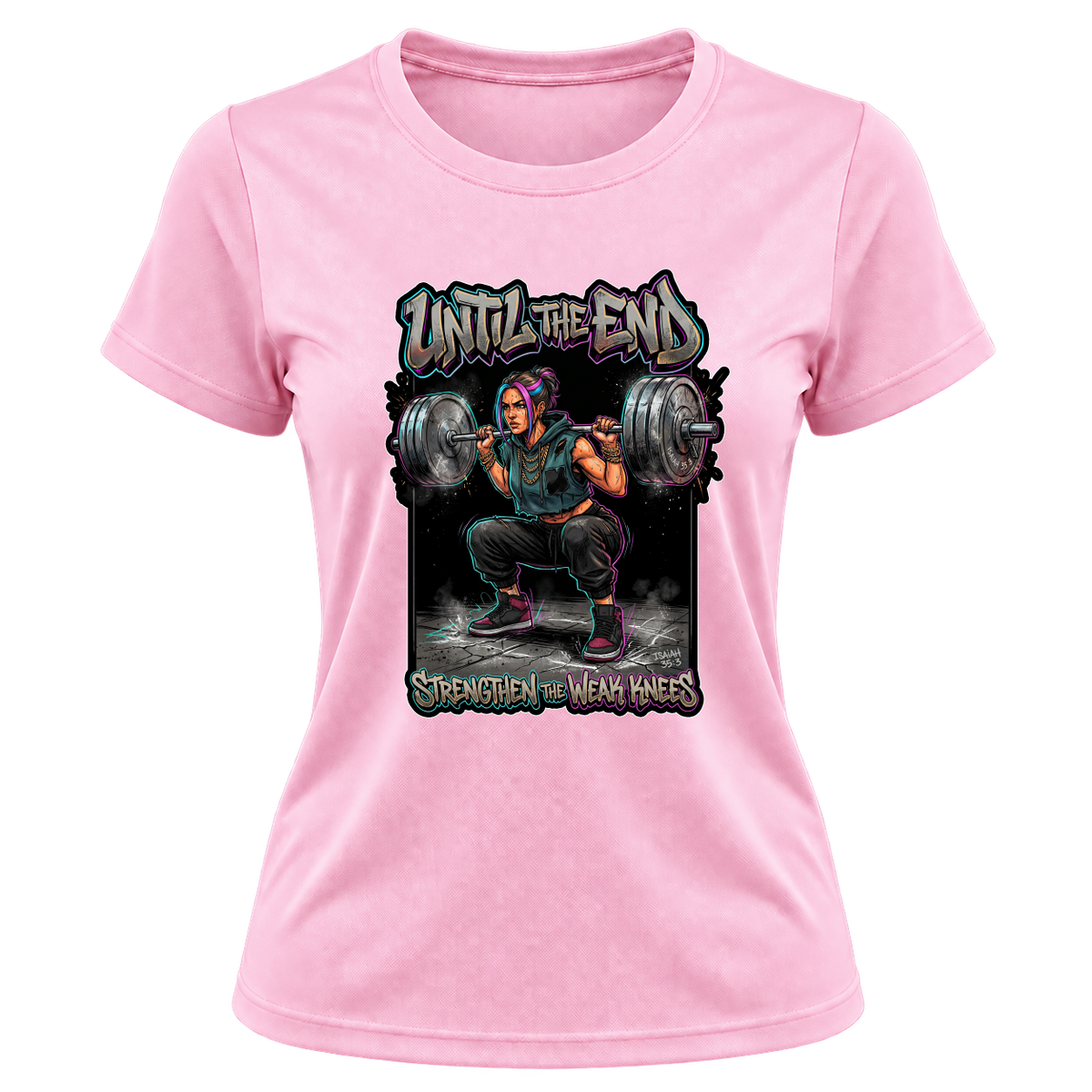 "Produto #020 Camisa Feminina: UNTIL THE END STRENGTHEN THE WEAK KNEES" Camiseta Dryfit Feminina Basic