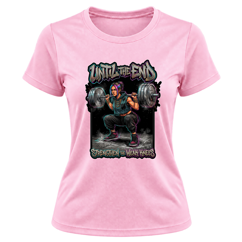"Produto #020 Camisa Feminina: UNTIL THE END STRENGTHEN THE WEAK KNEES" Camiseta Dryfit Feminina Basic