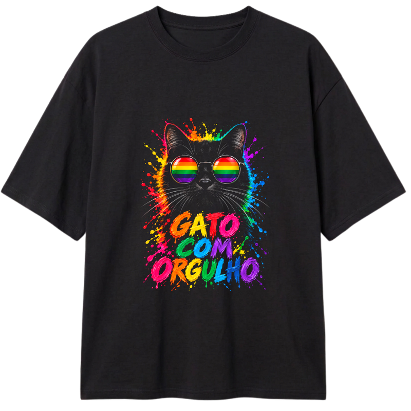 "Gato com Orgulho" Camiseta Oversized Classic