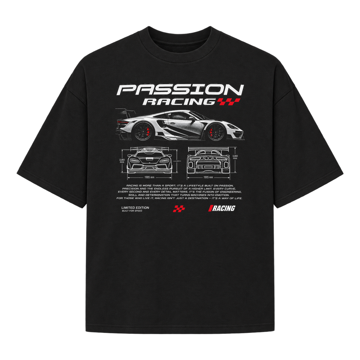 "Oversized Suedine "Passion Racing"" Camiseta Oversized Suedine 220g