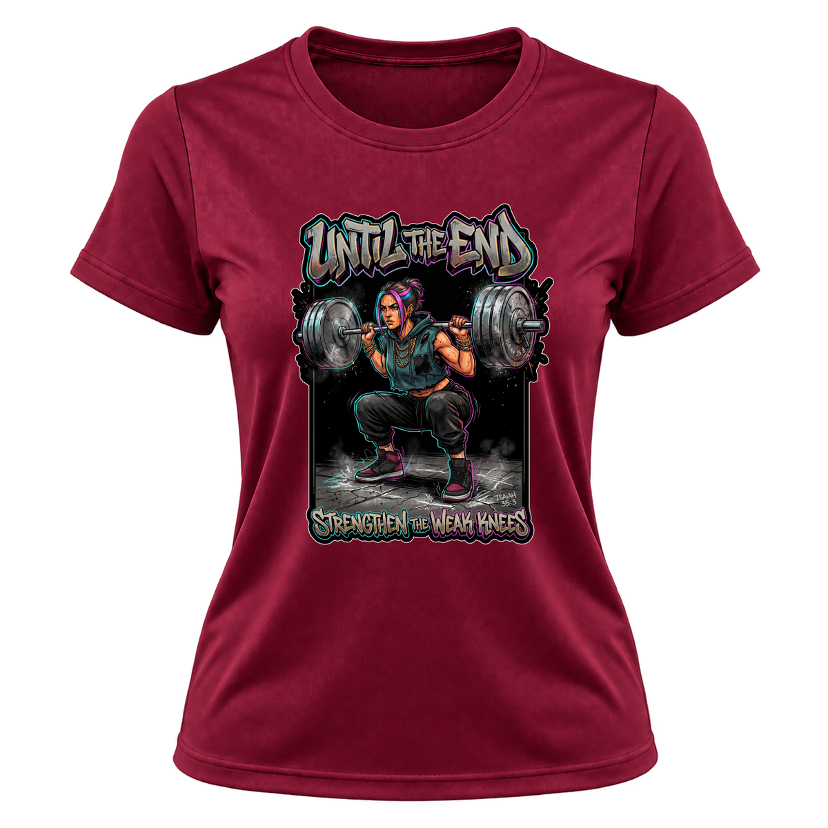 "Produto #020 Camisa Feminina: UNTIL THE END STRENGTHEN THE WEAK KNEES" Camiseta Dryfit Feminina Basic