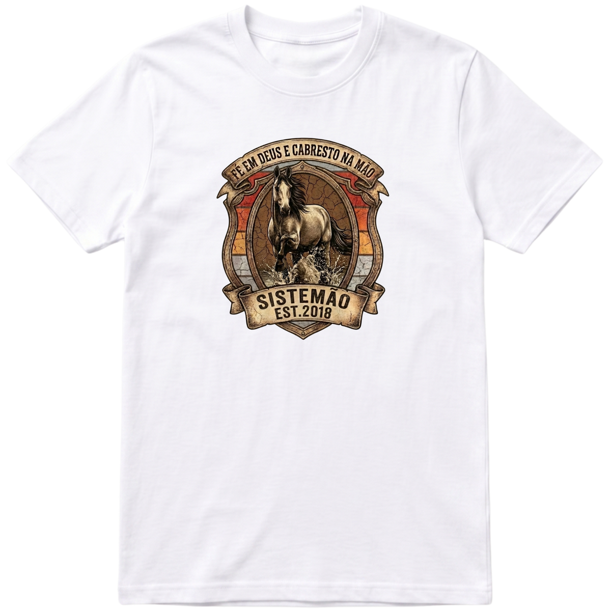 "Estampa FÉ EM DEUS E CABRESTO NA MÃO" Camiseta Premium Unissex Bunker Studios