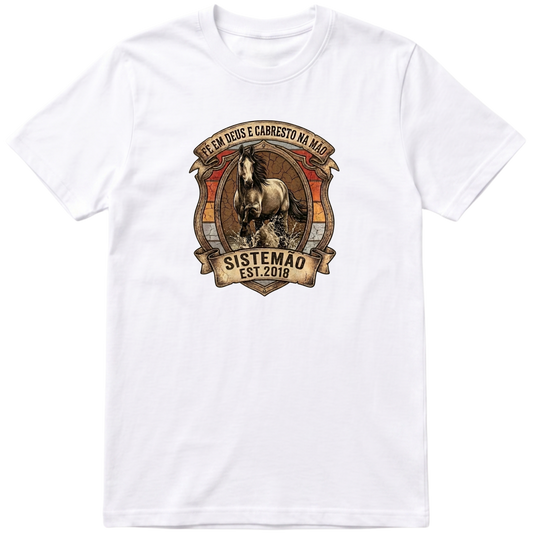 "Estampa FÉ EM DEUS E CABRESTO NA MÃO" Camiseta Premium Unissex Bunker Studios