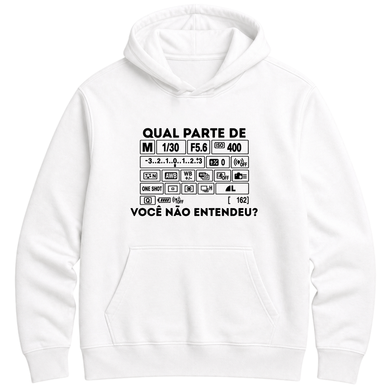"Qual parte você não entendeu? - Moletom Hoodie Branca/Rosa" Moletom Premium