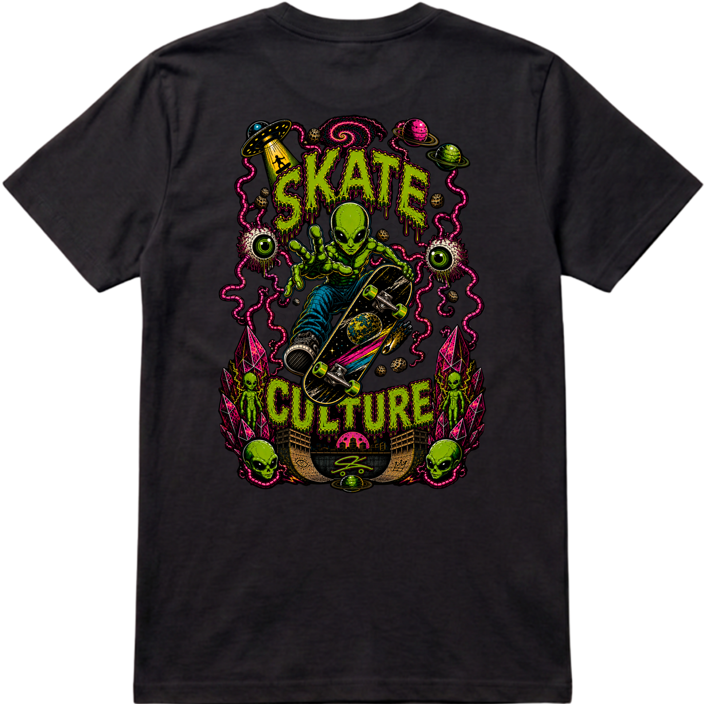 "SKATE ALIEN CULTURE" Camiseta Premium Unissex Bunker Studios