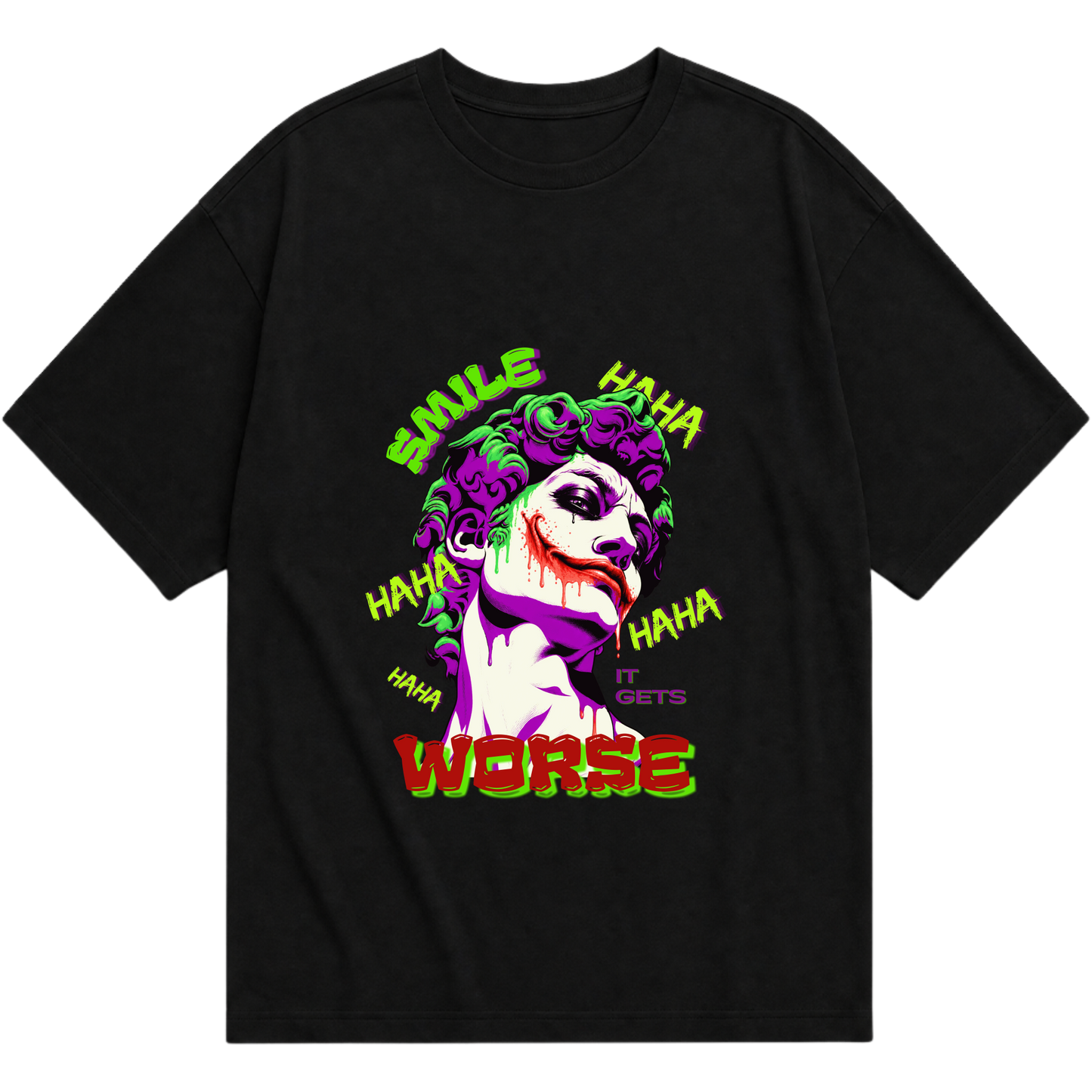 "Camiseta SMILE IT GETS WORSE - Coringa" Camiseta Oversized Básica