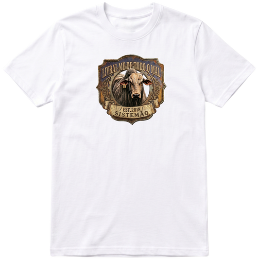 "Estampa LIVRAI-ME DE TODO O MAL" Camiseta Premium Unissex Bunker Studios
