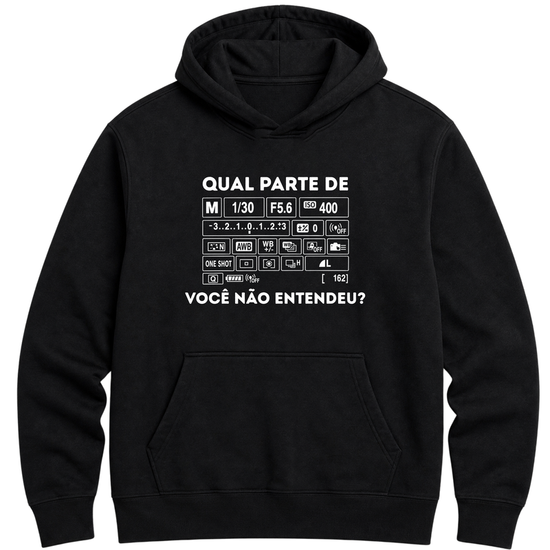 "Qual parte você não entendeu? - Moletom Hoodie Preto" Moletom Premium
