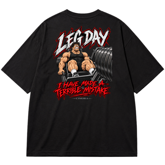 "Camiseta Cimora - I HAVE A TERRIBLE MISTAKE - Coleção Leg Day Regrets" Oversized Premium 96% algodão 4% Elastano