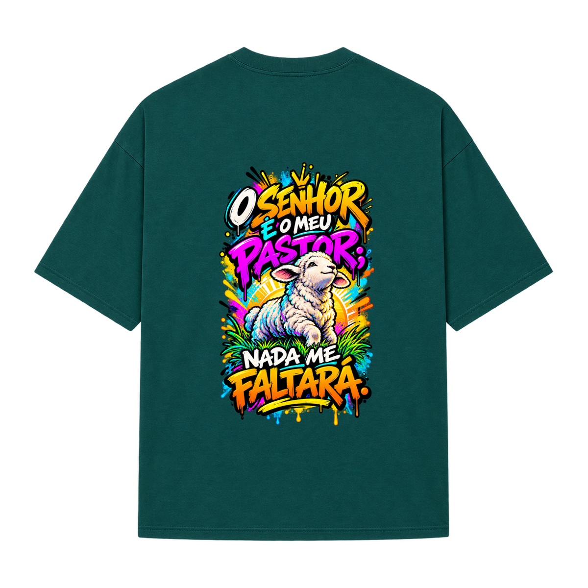 "Camiseta Oversized Cristã Salmo 23:1 | DÓKAH" Camiseta Oversized Suedine 220g