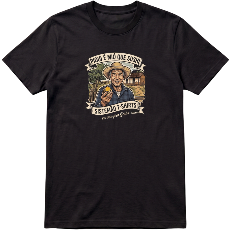 "Estampa PIQUI É MIÓ QUE SUSHI" Camiseta Premium Unissex Bunker Studios