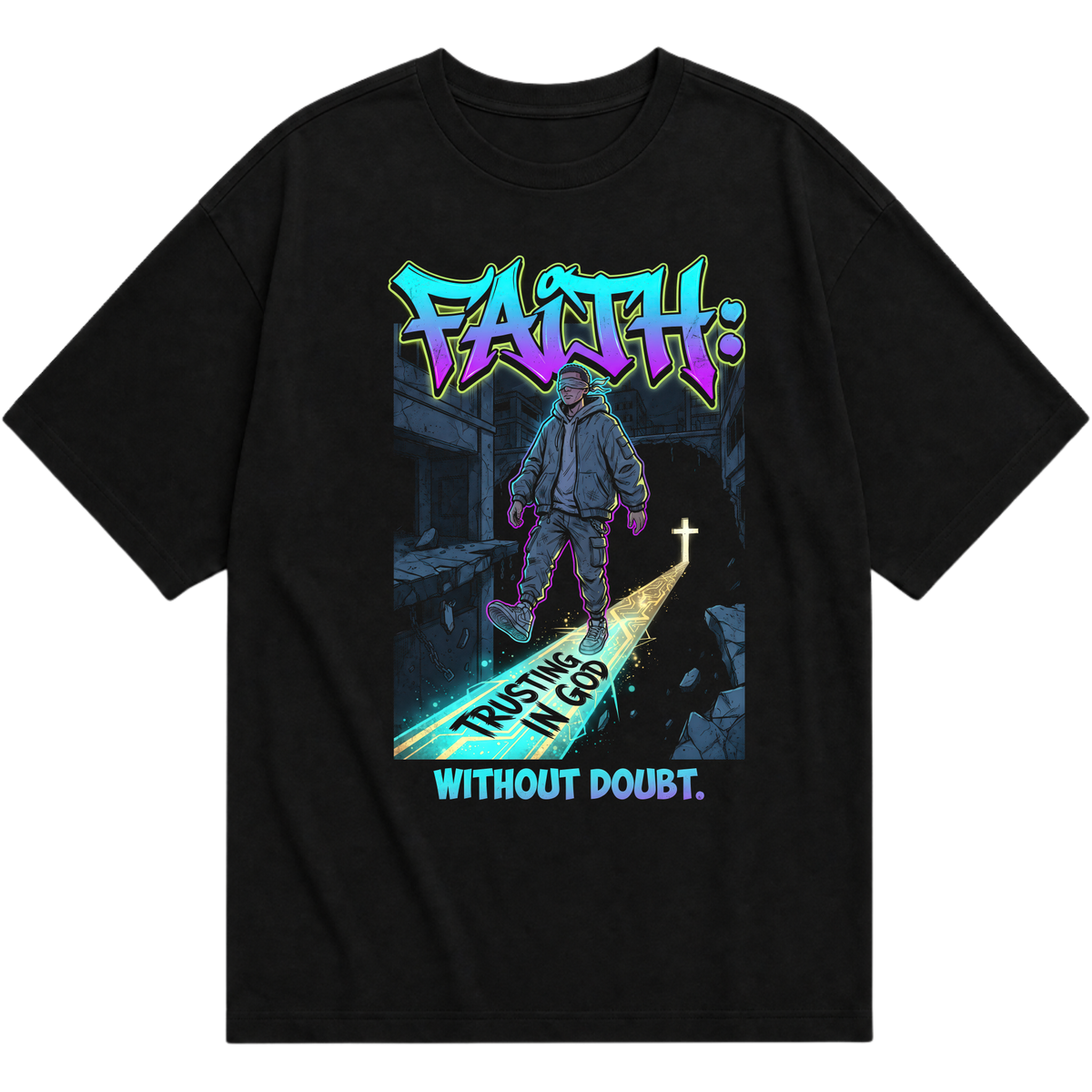 "Produto #011 Camisa oversized FAITH TRUSTING IN GOD" Oversized Básica 30.1