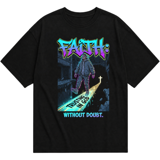 "Produto #011 Camisa oversized FAITH TRUSTING IN GOD" Oversized Básica 30.1