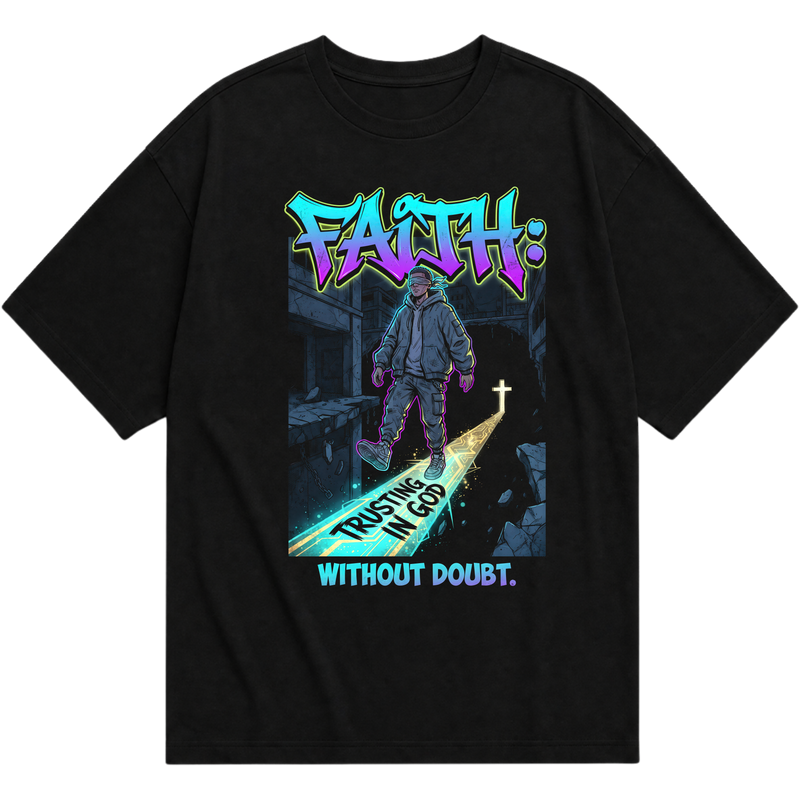 "Produto #011 Camisa oversized FAITH TRUSTING IN GOD" Oversized Básica 30.1