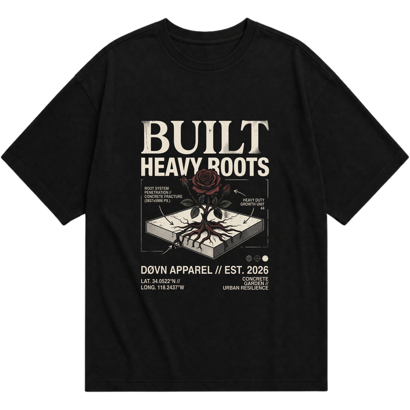 "BUILT HEAVY ROOTS | DØVN" Camiseta Oversized Básica
