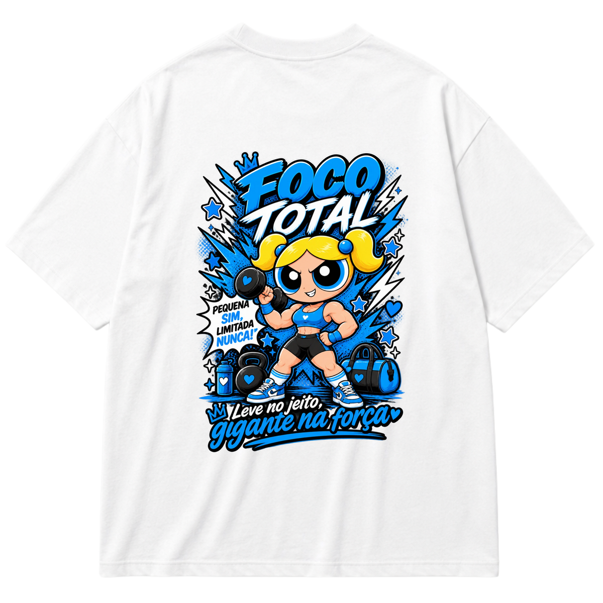 "Super Poderosa Azul" Oversized Premium 96% algodão 4% Elastano