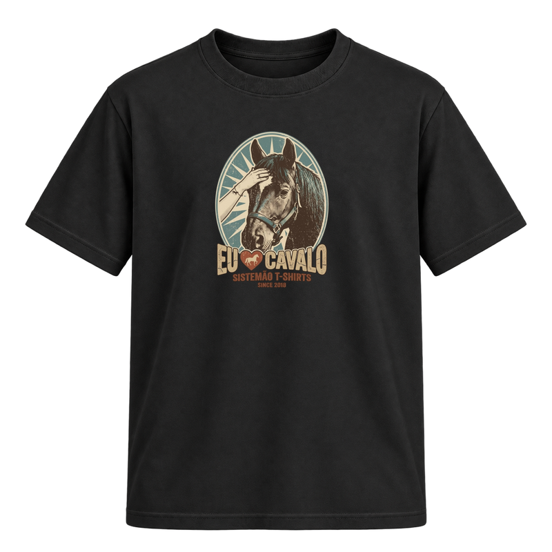 "Estampa/EU AMO CAVALO" Camiseta Regular Suedine