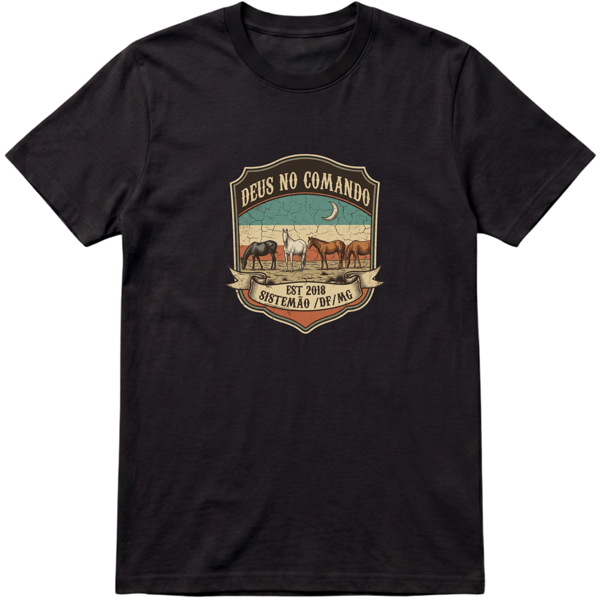 "Estampa DEUS NO COMANDO" Camiseta Premium Unissex Bunker Studios